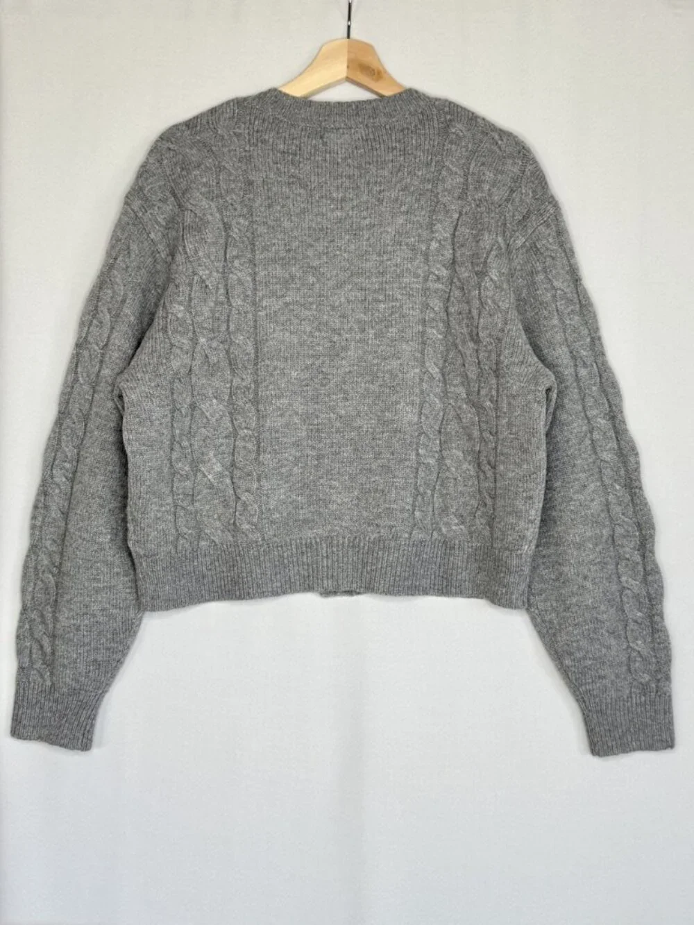 J. Crew Gray Wool Alpaca Acrylic Gold Button Cable Knit Cardigan Sweater Medium